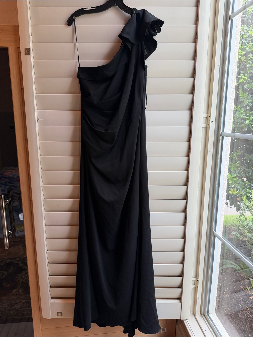 Carmen Marc Valvo One-Shoulder Black Evening Gown